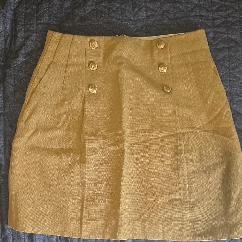 Sandro Gold Button-Accent Mini Skirt